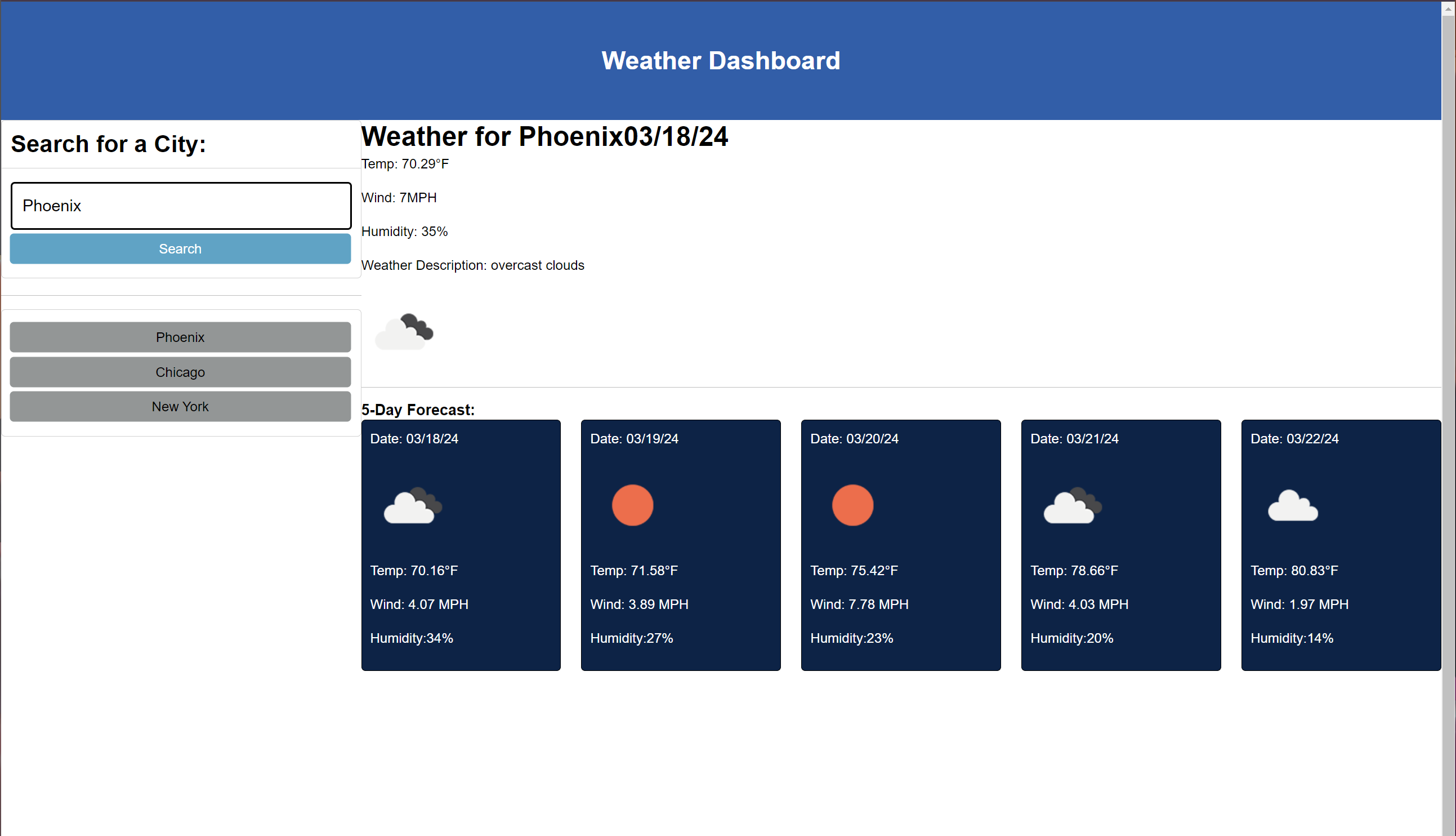 displayed projects with associated links